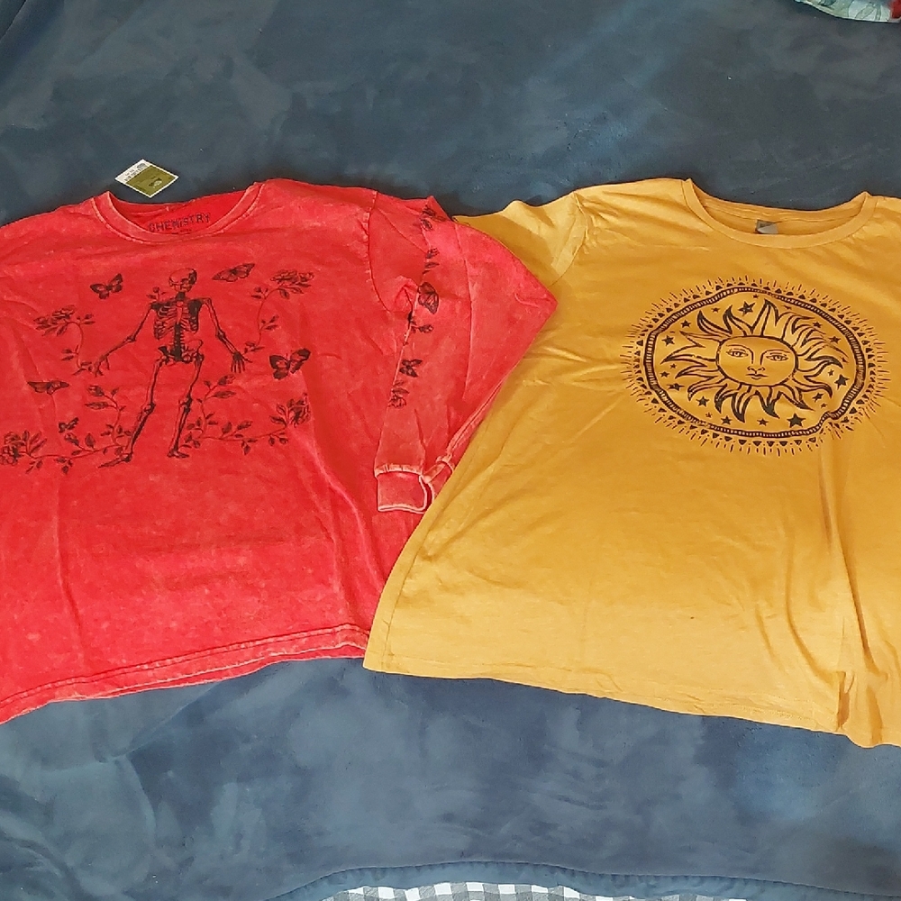 Chemistry Red Skeleton and Yellow Sun Long Sleeve Tees